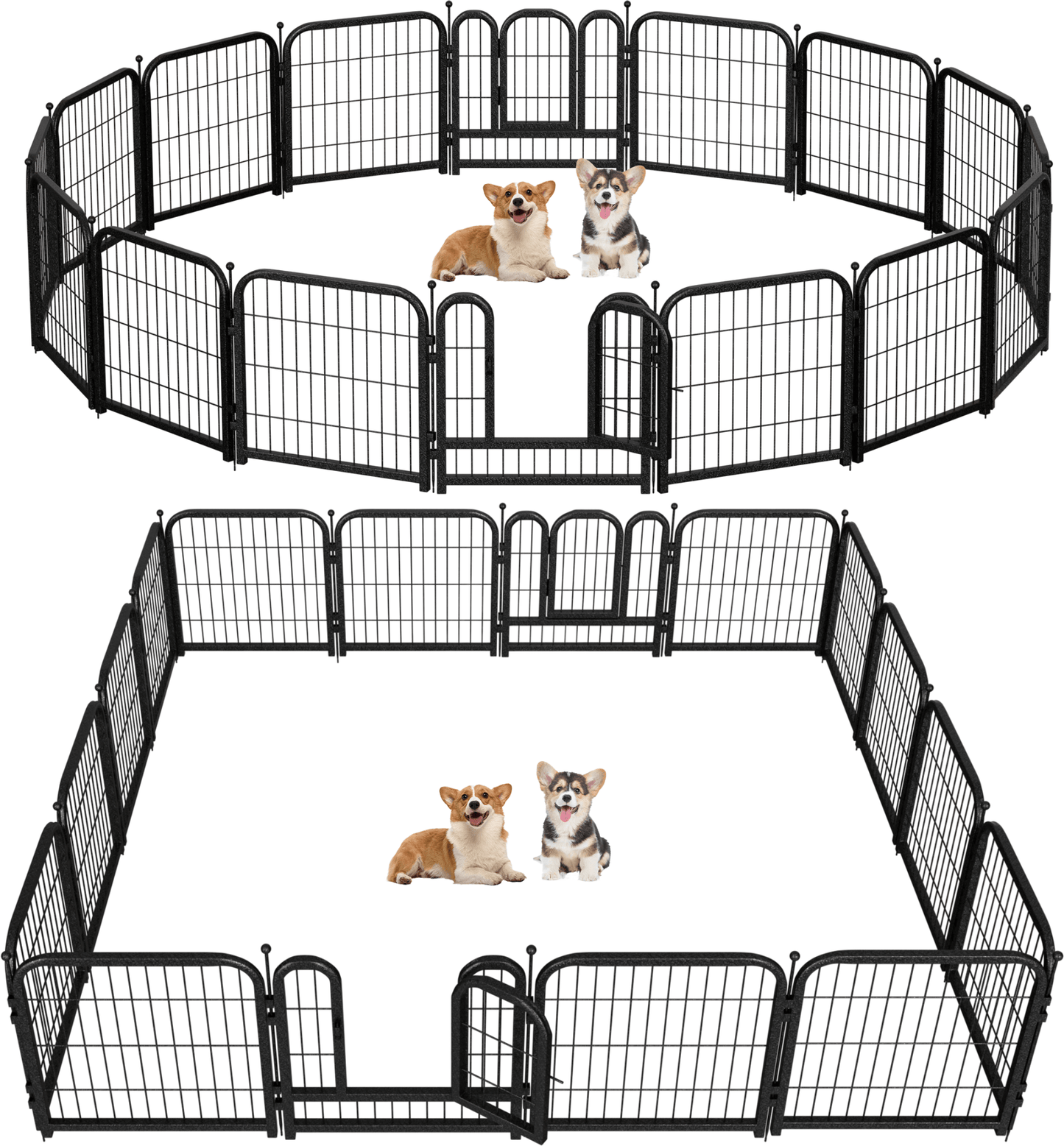 Metal Dog Playpen, 45 Inch Height 16 Panels, Large Dog Fence for Large/Medium/Small Dogs Indoor & Outdoor Bliss, Perfect Dog Pen for Camping, Yard, and RV | Black - Silver - Petorldog