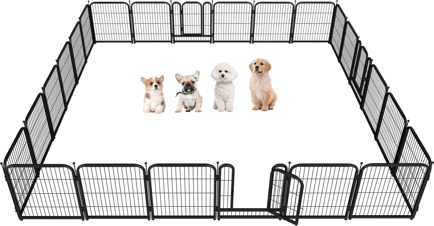 Metal Dog Playpen, 45 Inch Height 16 Panels, Large Dog Fence for Large/Medium/Small Dogs Indoor & Outdoor Bliss, Perfect Dog Pen for Camping, Yard, and RV | Black - Silver - Petorldog