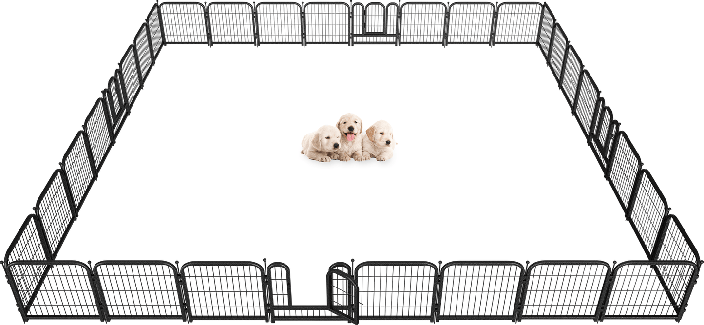 Metal Dog Playpen, 45 Inch Height 16 Panels, Large Dog Fence for Large/Medium/Small Dogs Indoor & Outdoor Bliss, Perfect Dog Pen for Camping, Yard, and RV | Black - Silver - Petorldog