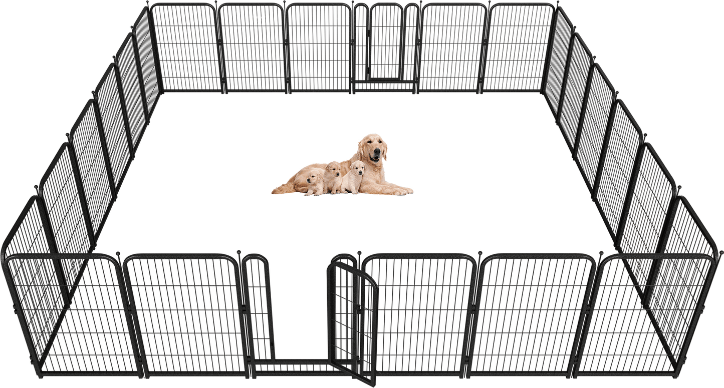 Metal Dog Playpen, 45 Inch Height 16 Panels, Large Dog Fence for Large/Medium/Small Dogs Indoor & Outdoor Bliss, Perfect Dog Pen for Camping, Yard, and RV | Black - Silver - Petorldog