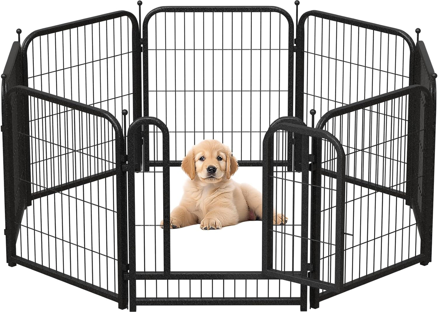 Metal Dog Playpen, 45 Inch Height 16 Panels, Large Dog Fence for Large/Medium/Small Dogs Indoor & Outdoor Bliss, Perfect Dog Pen for Camping, Yard, and RV | Black - Silver - Petorldog