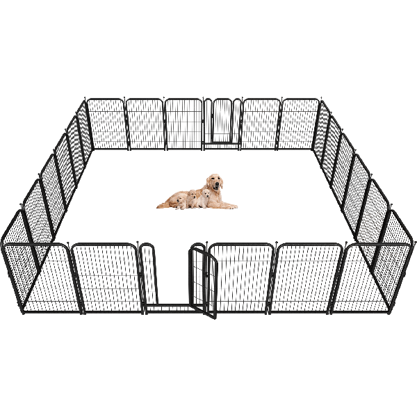 Metal Dog Playpen, 45 Inch Height 16 Panels, Large Dog Fence for Large/Medium/Small Dogs Indoor & Outdoor Bliss, Perfect Dog Pen for Camping, Yard, and RV | Black - Silver - Petorldog