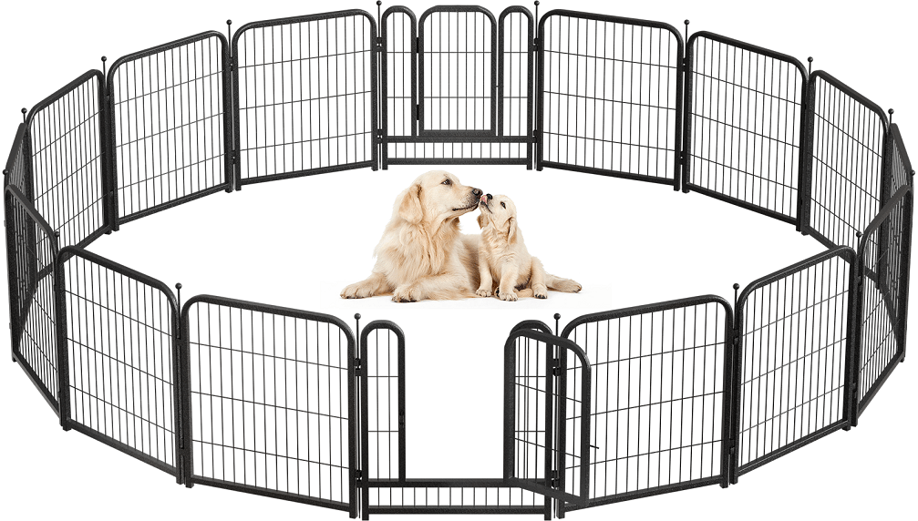 Metal Dog Playpen, 45 Inch Height 16 Panels, Large Dog Fence for Large/Medium/Small Dogs Indoor & Outdoor Bliss, Perfect Dog Pen for Camping, Yard, and RV | Black - Silver - Petorldog