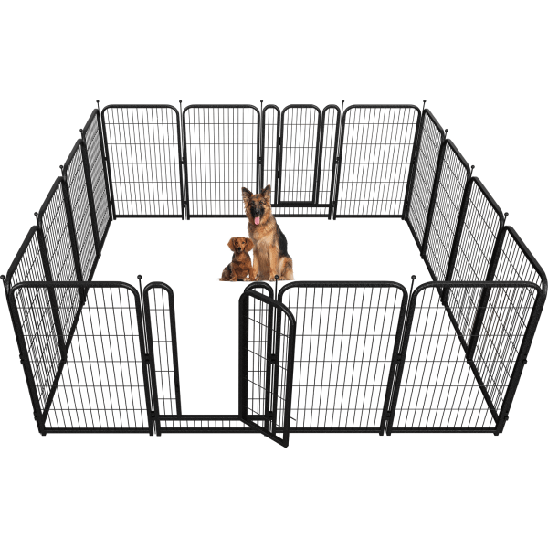Metal Dog Playpen, 45 Inch Height 16 Panels, Large Dog Fence for Large/Medium/Small Dogs Indoor & Outdoor Bliss, Perfect Dog Pen for Camping, Yard, and RV | Black - Silver - Petorldog
