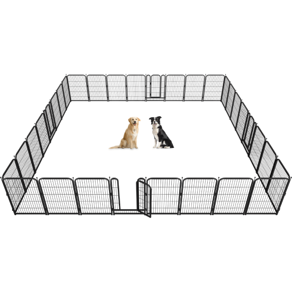 Metal Dog Playpen, 45 Inch Height 16 Panels, Large Dog Fence for Large/Medium/Small Dogs Indoor & Outdoor Bliss, Perfect Dog Pen for Camping, Yard, and RV | Black - Silver - Petorldog