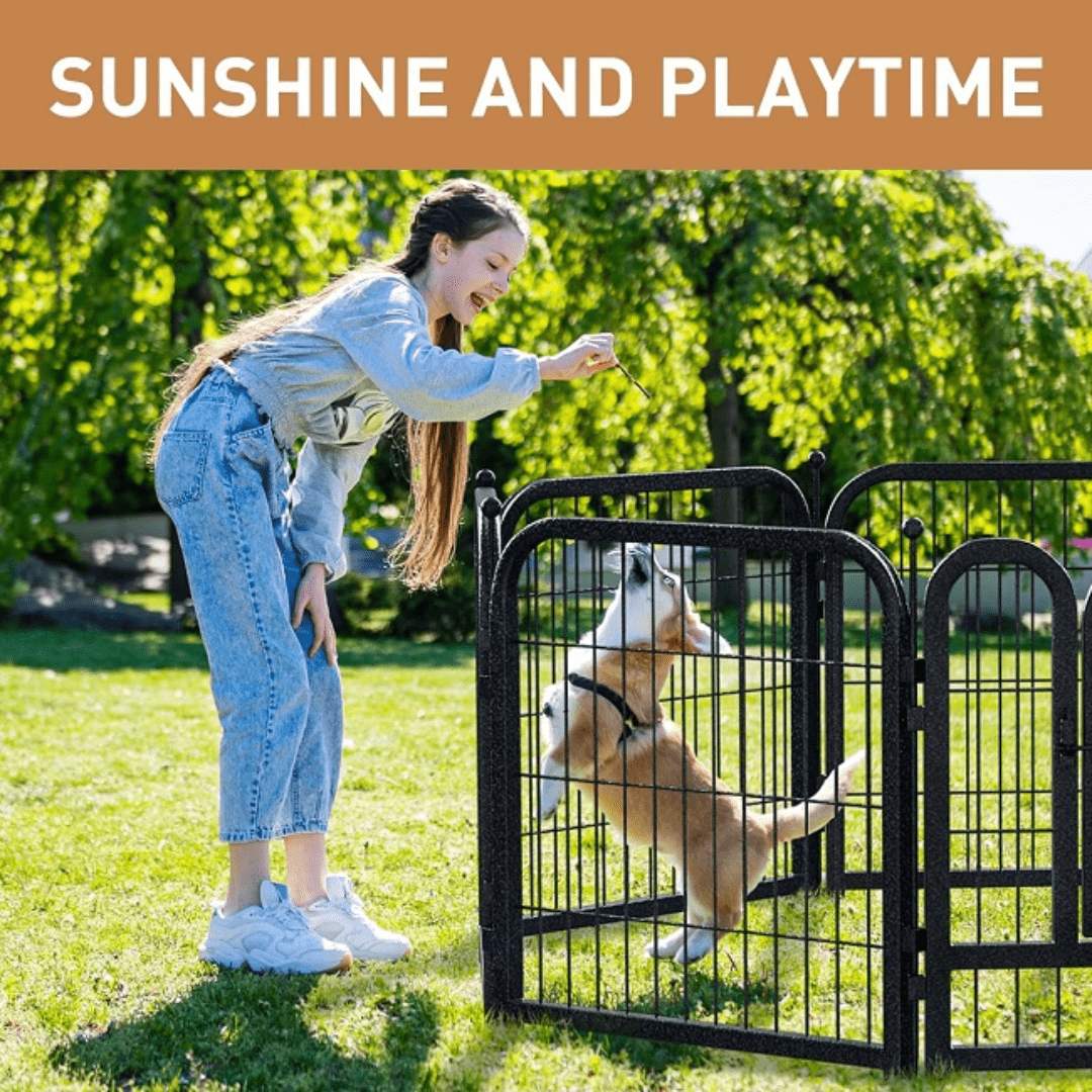 Petorldog 45" Metal Dog Playpen – 8 Panels, Indoor/Outdoor Dog Fence for Small/Medium/Large Dogs | Black - Silver, Perfect for Camping & Yard - Petorldog
