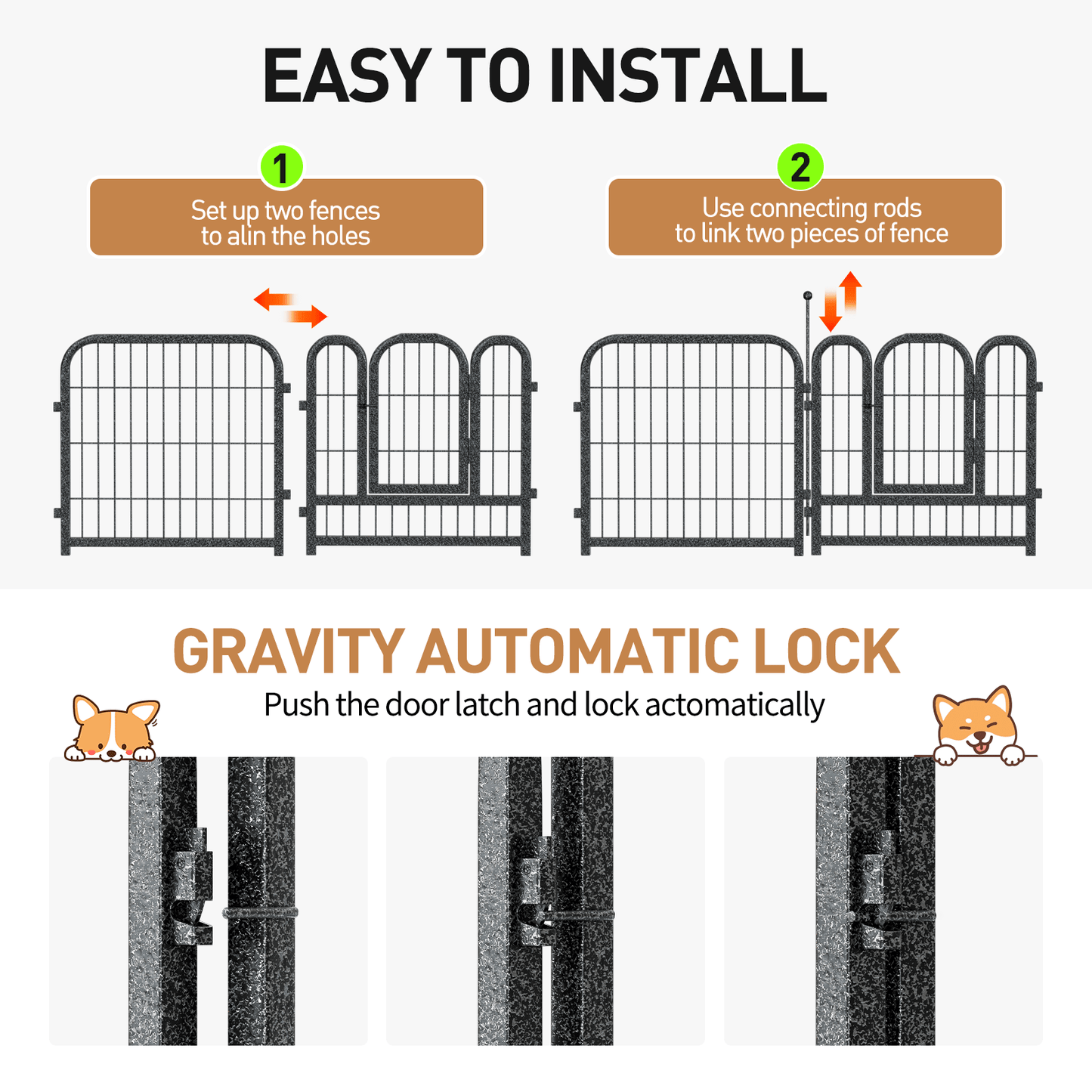 Petorldog 45" Metal Dog Playpen – 8 Panels, Indoor/Outdoor Dog Fence for Small/Medium/Large Dogs | Black - Silver, Perfect for Camping & Yard - Petorldog