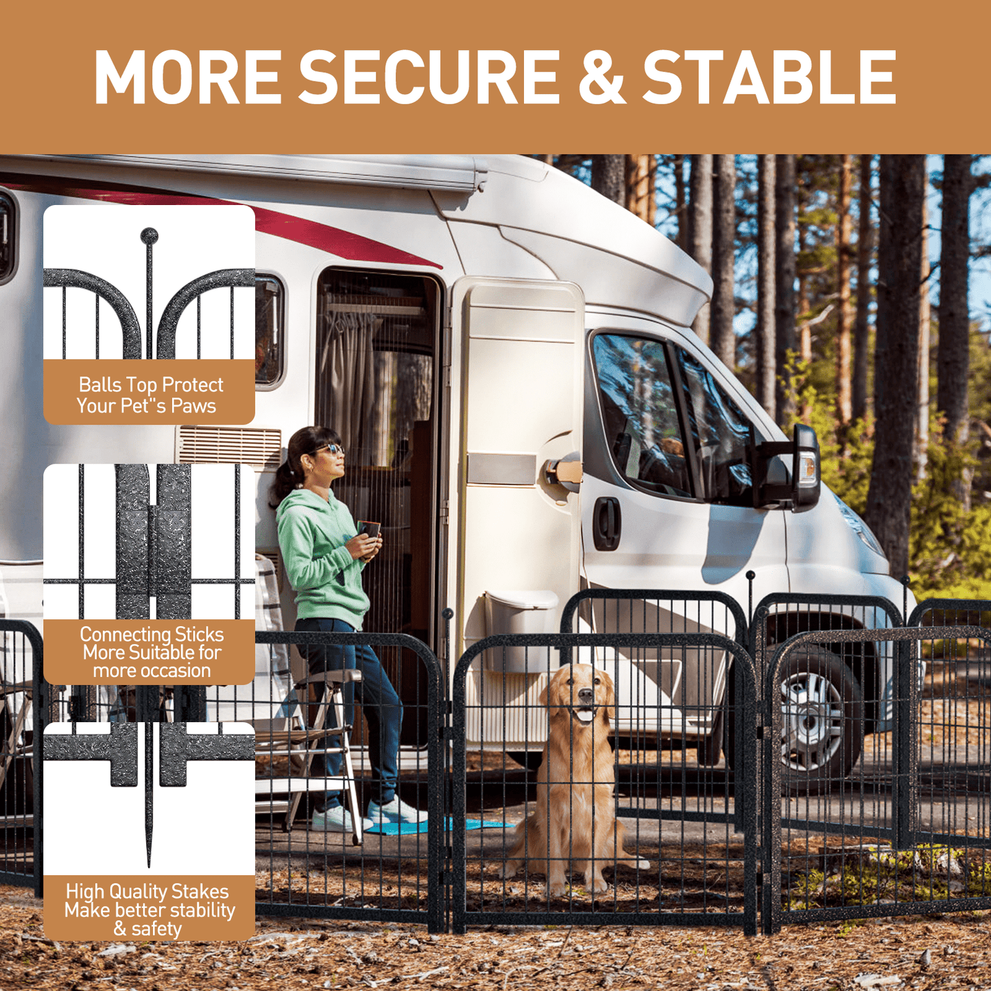 Petorldog 45" Metal Dog Playpen – 8 Panels, Indoor/Outdoor Dog Fence for Small/Medium/Large Dogs | Black - Silver, Perfect for Camping & Yard - Petorldog