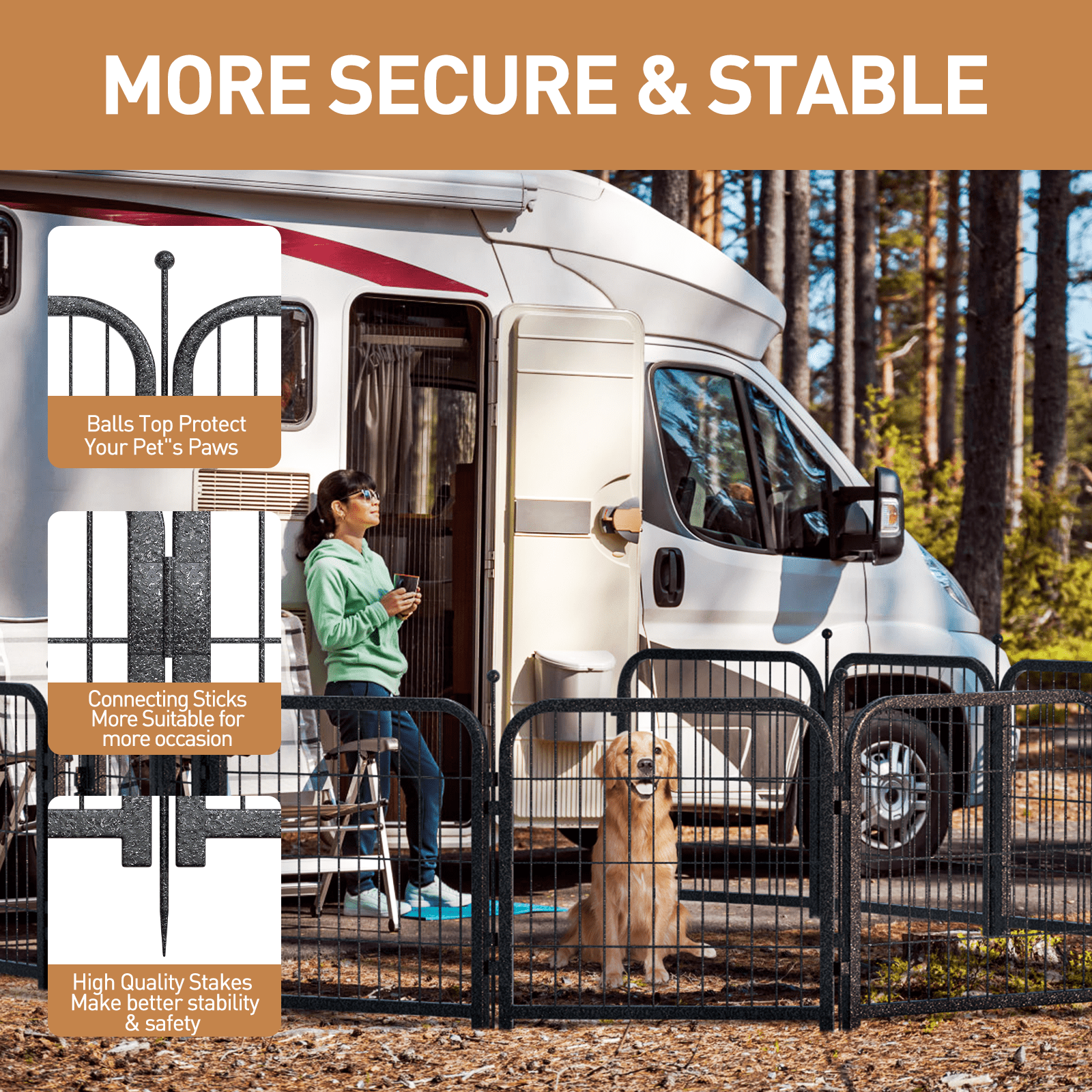 Petorldog 45" Metal Dog Playpen – 8 Panels, Indoor/Outdoor Dog Fence for Small/Medium/Large Dogs | Black - Silver, Perfect for Camping & Yard - Petorldog