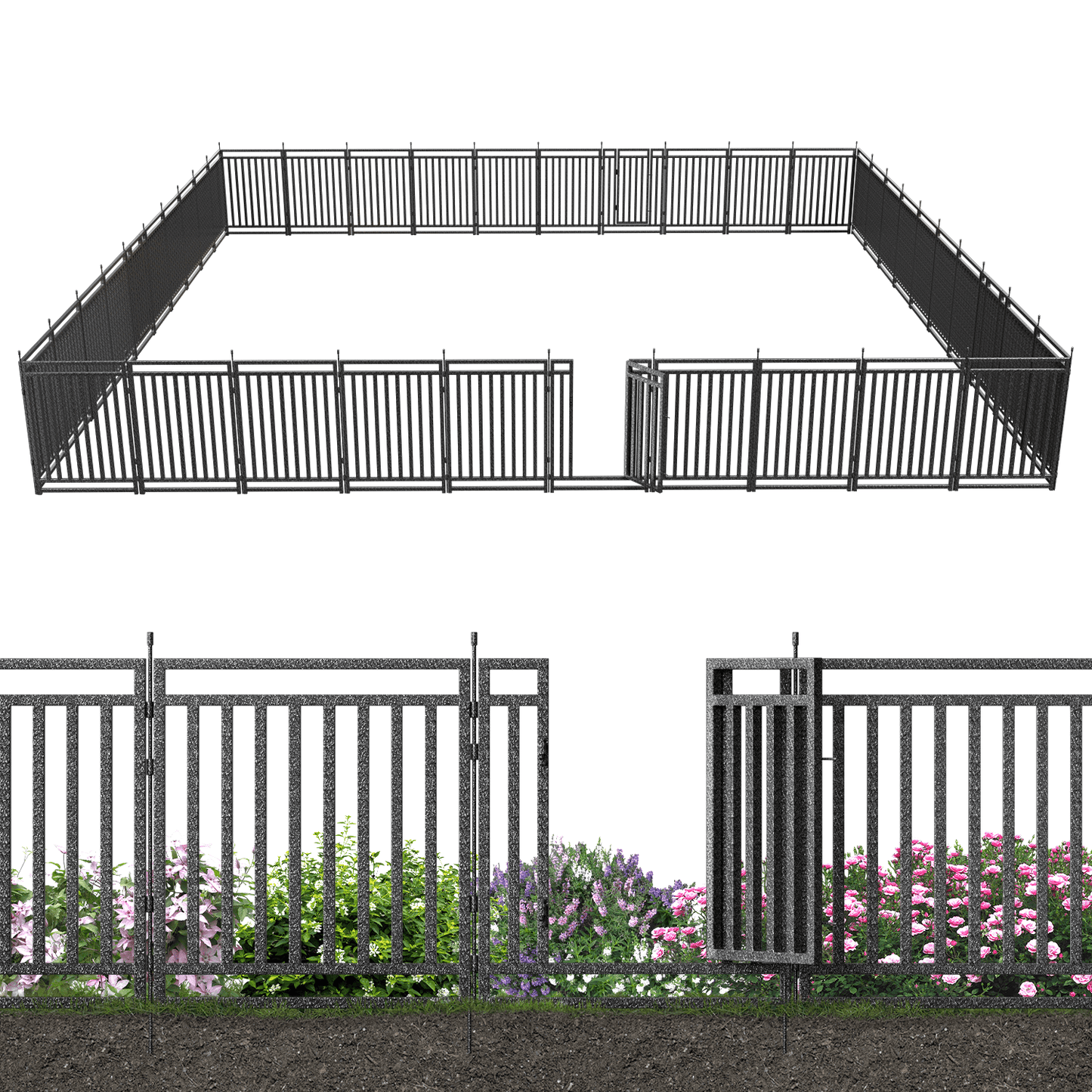 Petorldog Decorative Metal Garden Fence – 32/40 Inch Height, 8/16/24/32 Panels | Outdoor Dog Fence for Small, Medium & Large Dogs | Perfect for Camping, Yard & RV | Black - Silver - Petorldog
