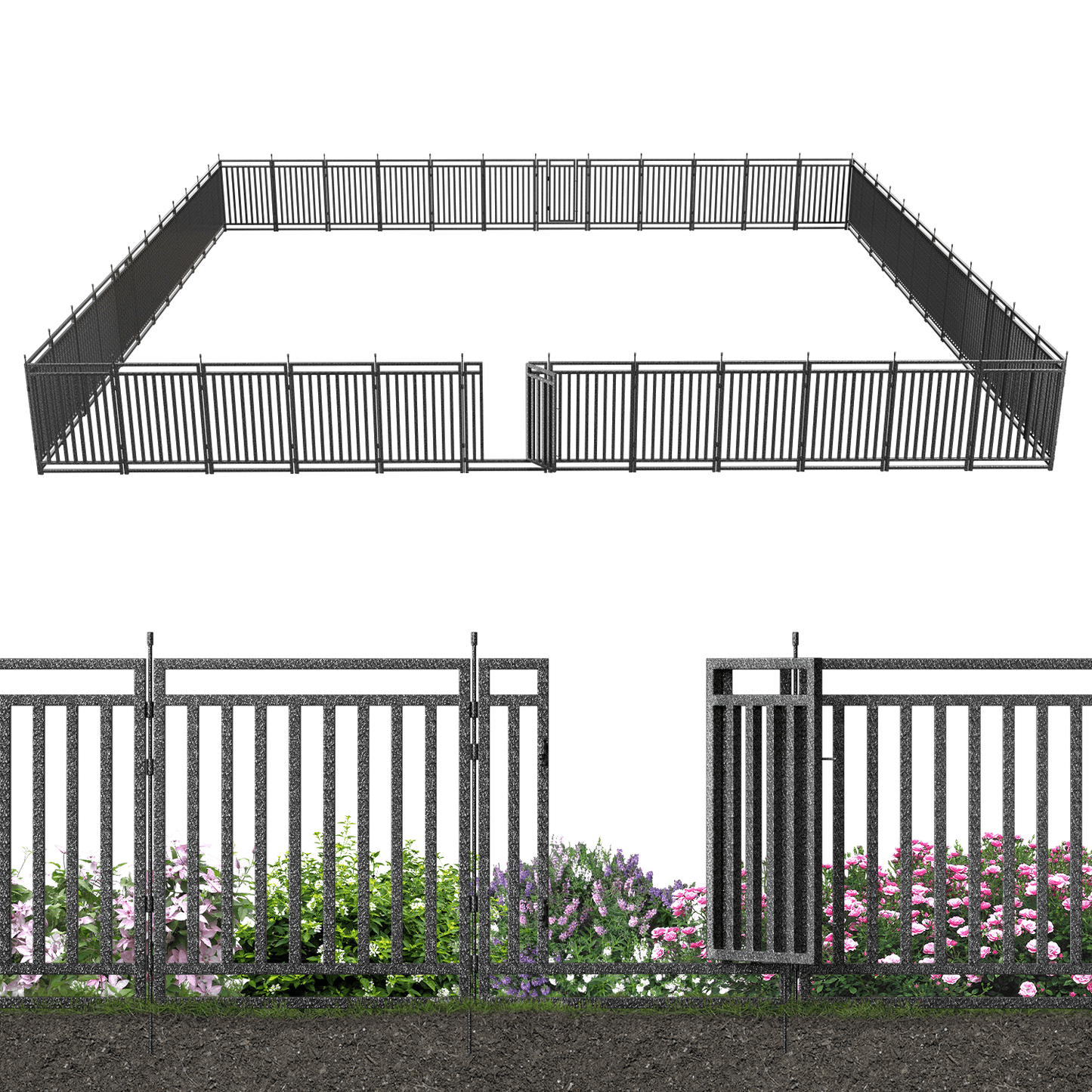 Petorldog Decorative Metal Garden Fence – 32/40 Inch Height, 8/16/24/32 Panels | Outdoor Dog Fence for Small, Medium & Large Dogs | Perfect for Camping, Yard & RV | Black - Silver - Petorldog