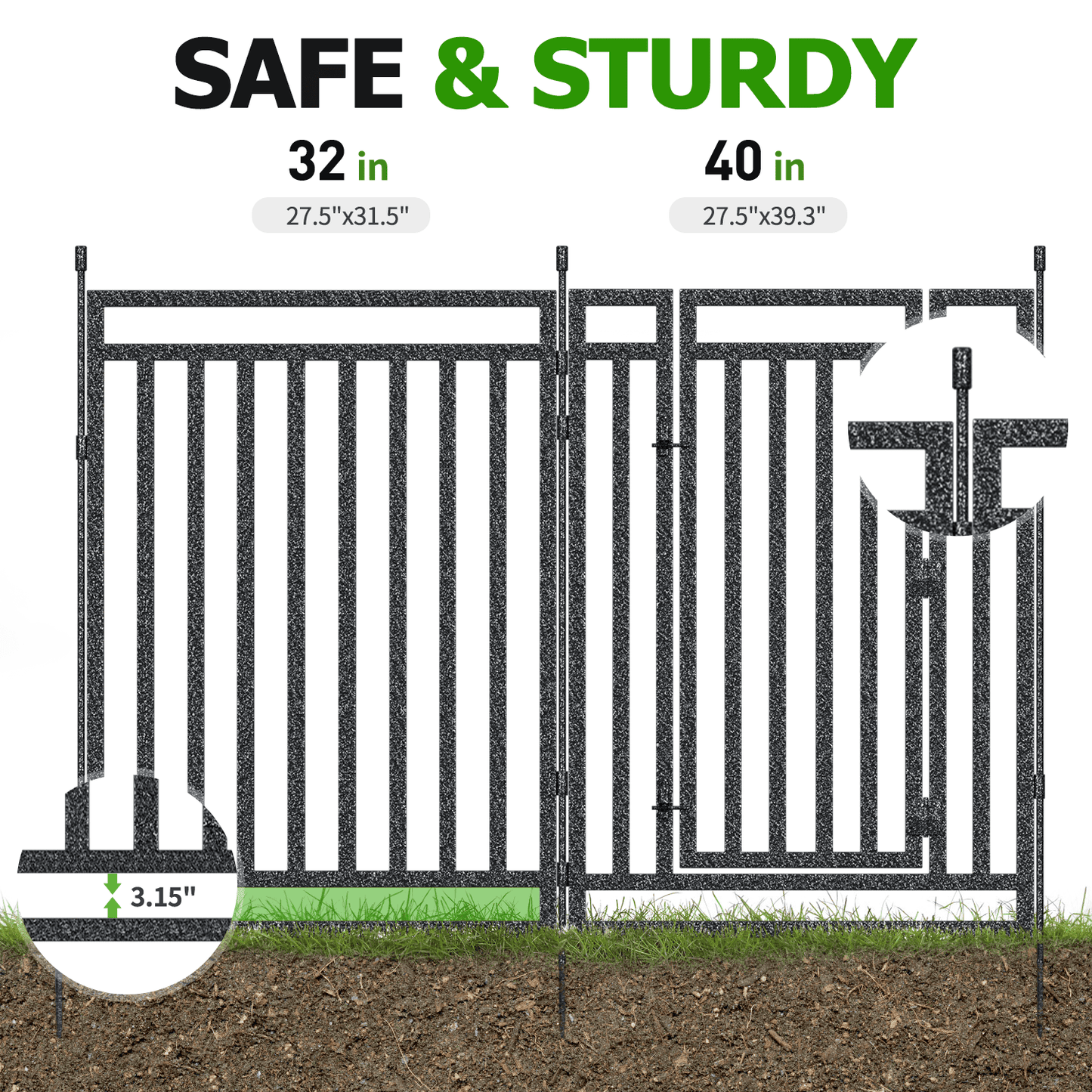 Petorldog Decorative Metal Garden Fence – 32/40 Inch Height, 8/16/24/32 Panels | Outdoor Dog Fence for Small, Medium & Large Dogs | Perfect for Camping, Yard & RV | Black - Silver - Petorldog