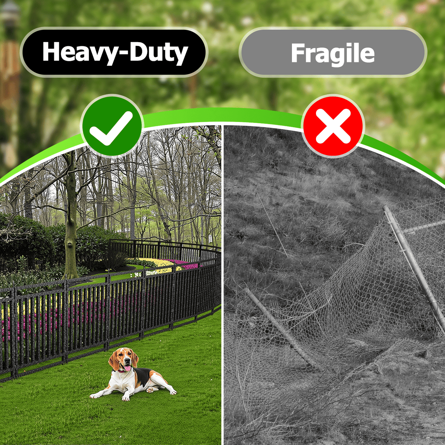 Petorldog Decorative Metal Garden Fence – 32/40 Inch Height, 8/16/24/32 Panels | Outdoor Dog Fence for Small, Medium & Large Dogs | Perfect for Camping, Yard & RV | Black - Silver - Petorldog