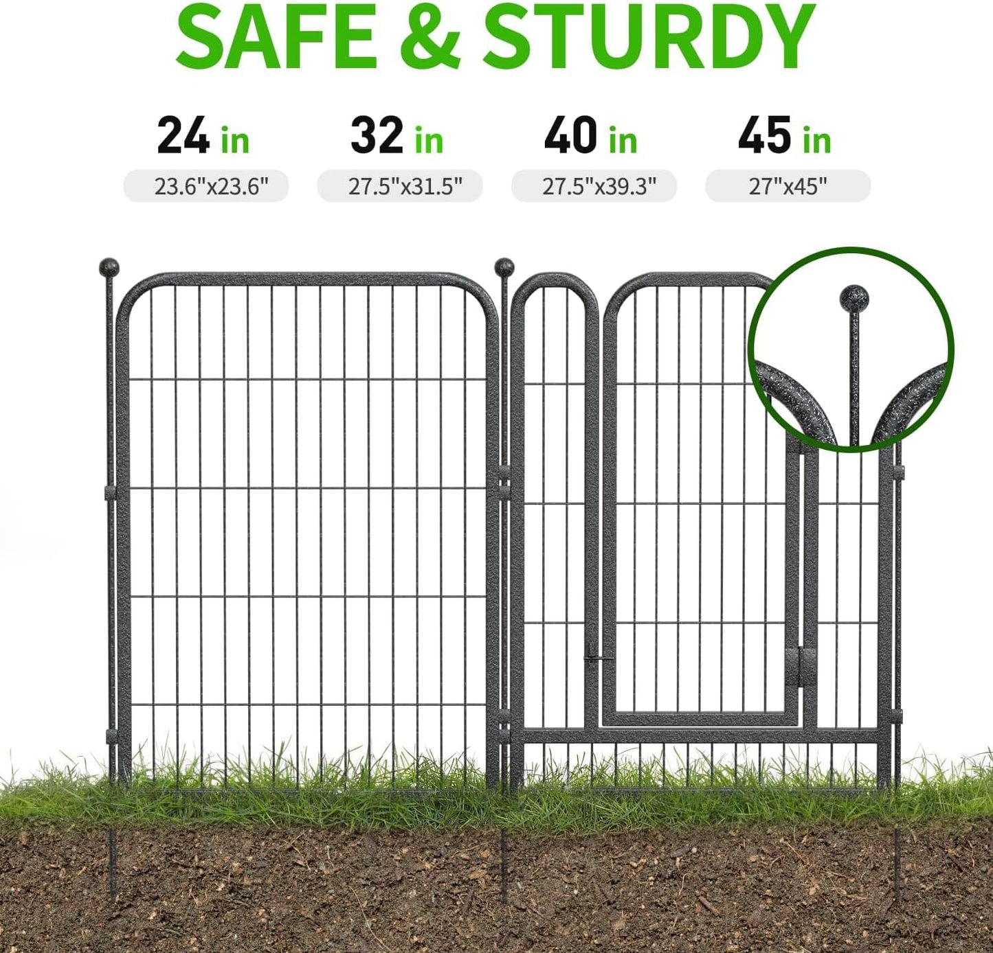 Petorldog Decorative Metal Garden Fence – Rustproof No - Dig Outdoor Barrier | Wire Animal Fence for Yard, Patio & Flower Beds | Black & Silver - Petorldog