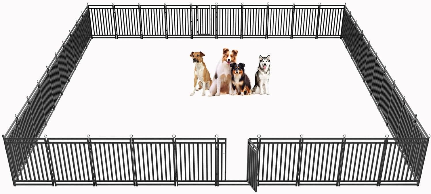 Petorldog Dog Playpen, Foldable Metal Exercise Pen for Small/Medium/Large Dogs – Available in 32" & 40" Heights, 8/16/24/32 Panels, for Yard, Camping & RV (Black - Silver) - Petorldog