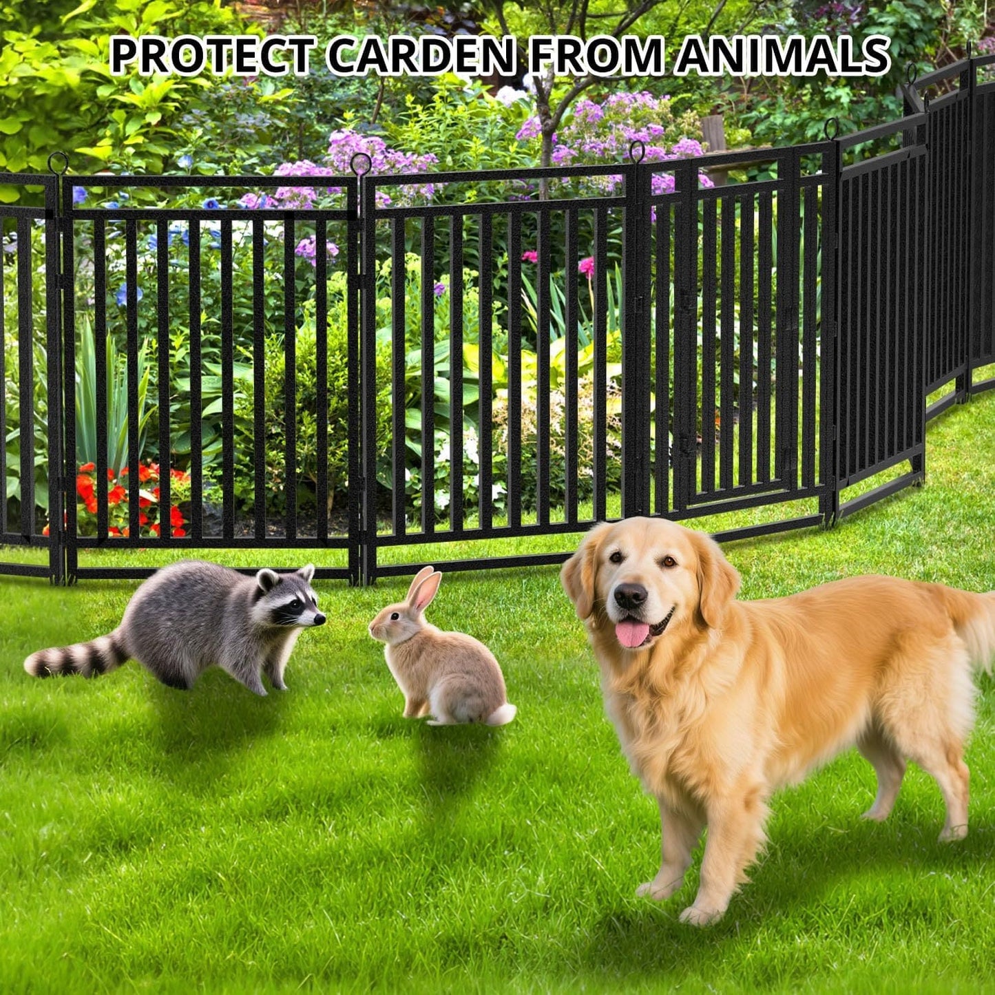 Petorldog Dog Playpen Garden Fence Metal Dog Fence Outdoor, Heavy - Duty Garden Fencing with Gate, Animal Barrier for Patio & Flower Beds, Black - Silver - Petorldog