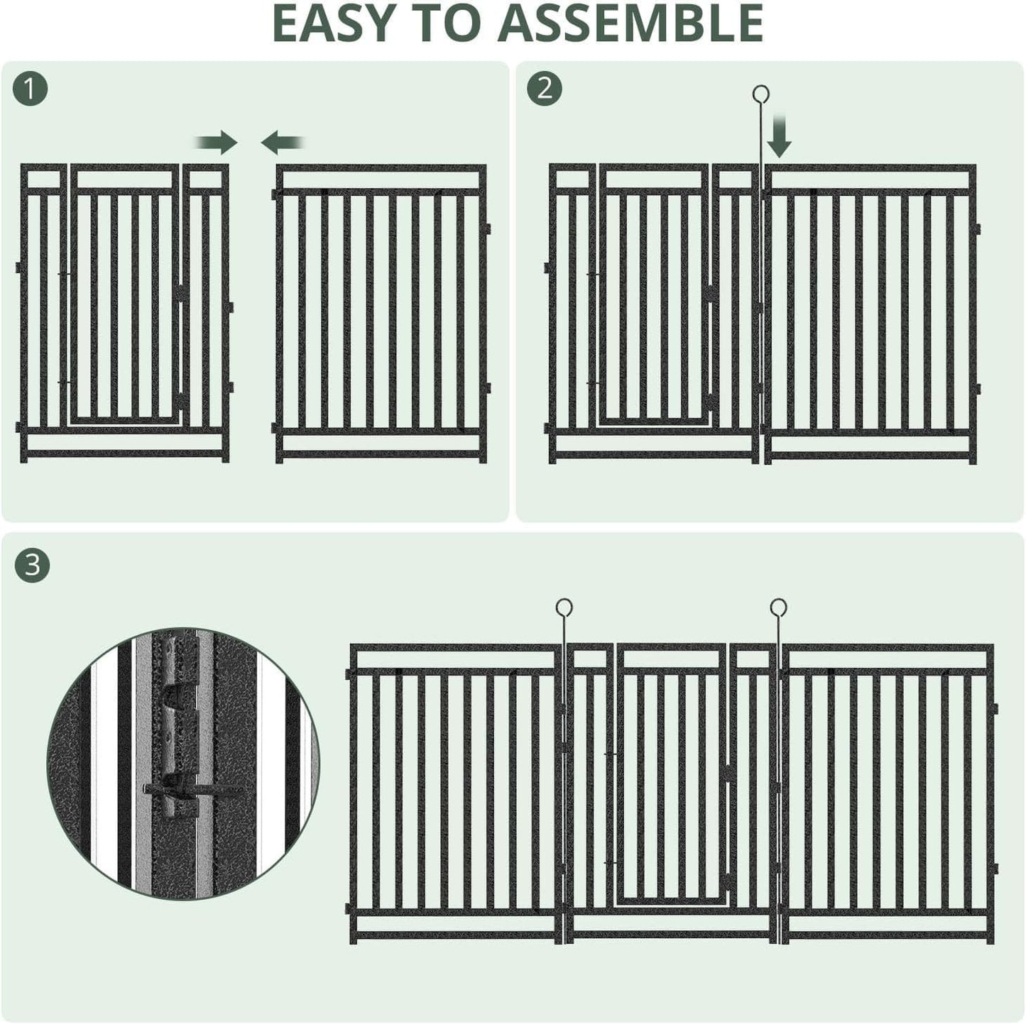 Petorldog Dog Playpen Garden Fence Metal Dog Fence Outdoor, Heavy - Duty Garden Fencing with Gate, Animal Barrier for Patio & Flower Beds, Black - Silver - Petorldog