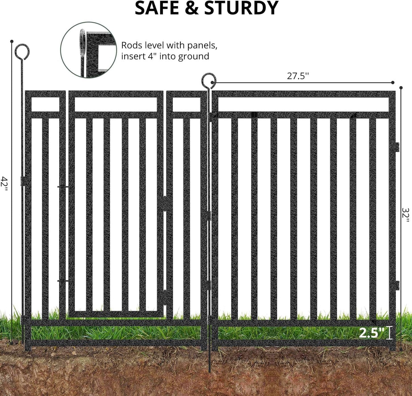 Petorldog Dog Playpen Garden Fence Metal Dog Fence Outdoor, Heavy - Duty Garden Fencing with Gate, Animal Barrier for Patio & Flower Beds, Black - Silver - Petorldog