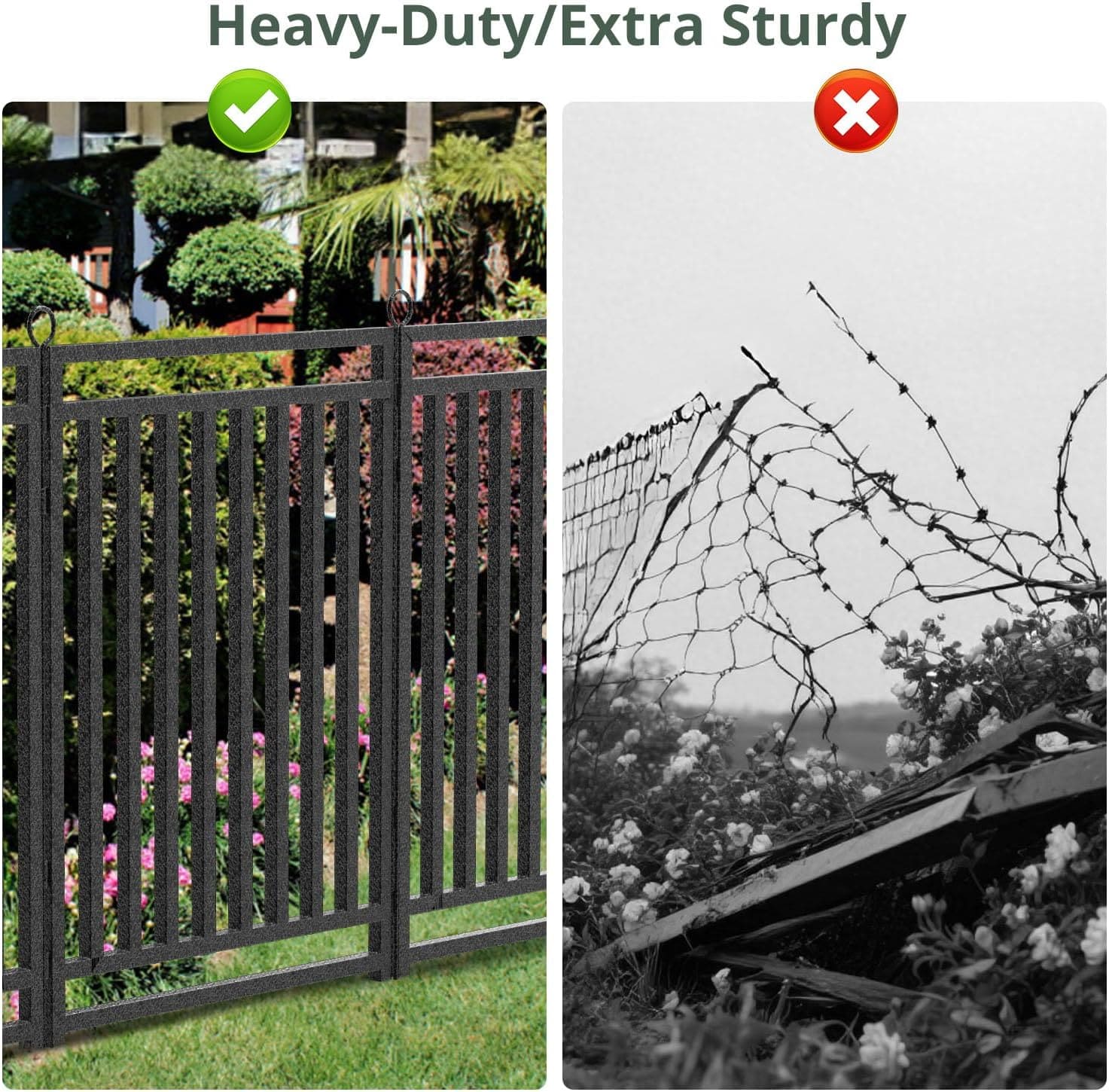 Petorldog Dog Playpen Garden Fence Metal Dog Fence Outdoor, Heavy - Duty Garden Fencing with Gate, Animal Barrier for Patio & Flower Beds, Black - Silver - Petorldog