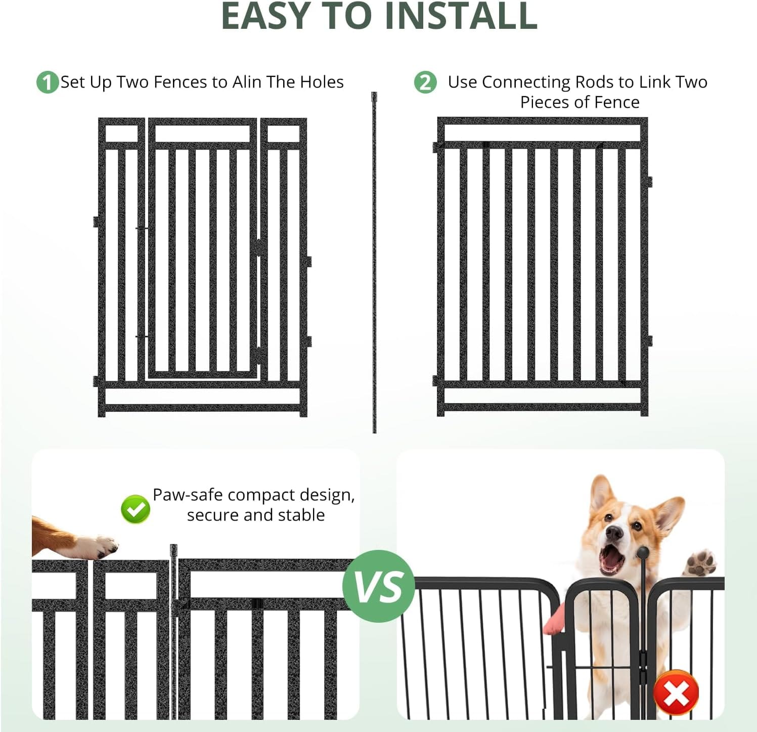 Petorldog Dog Playpen,32"/40" H, 8/16/24/32 Panels,Foldable Metal dog fence outdoor for yard,Camping & RV (Black/Silver) - Petorldog