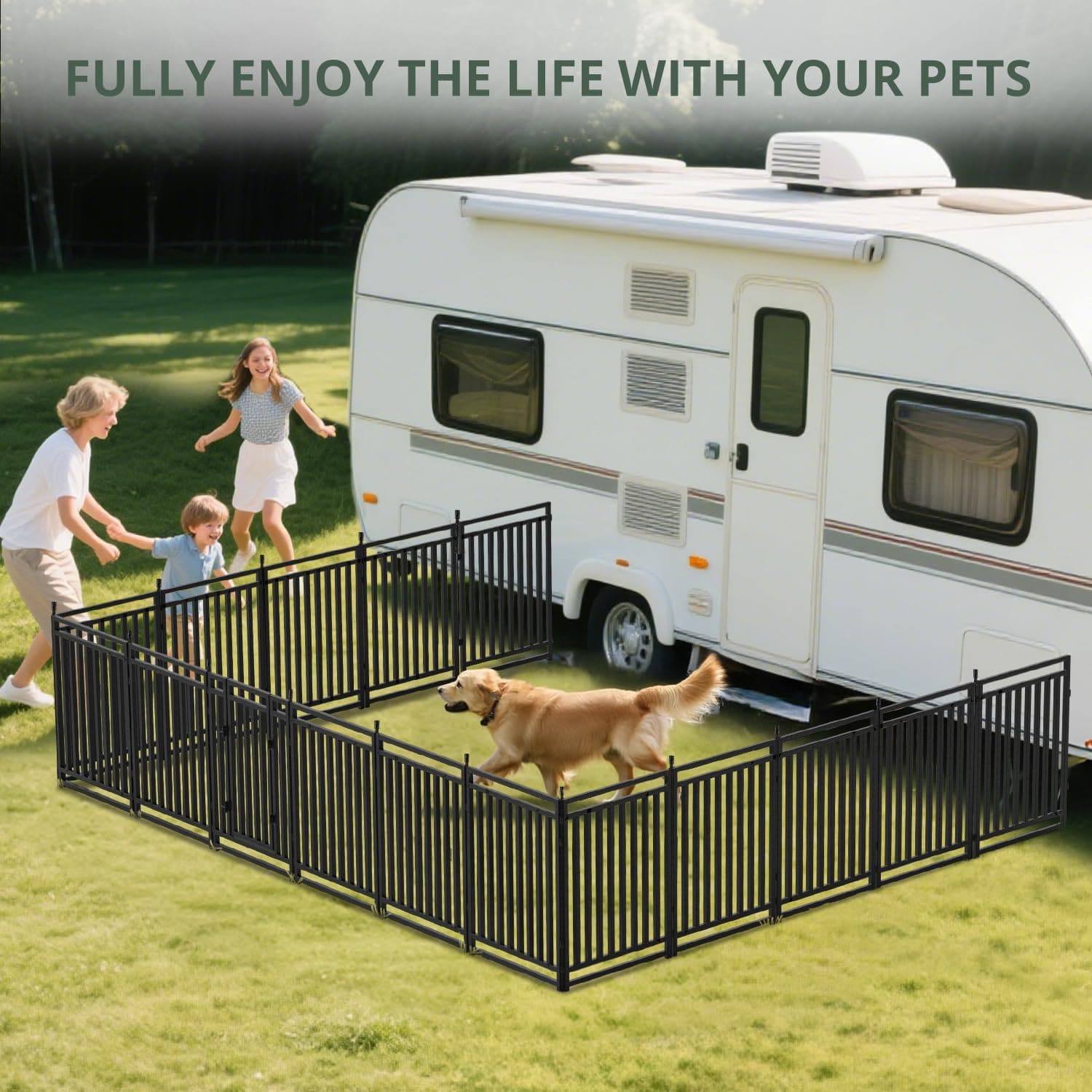 Petorldog Dog Playpen,32"/40" H, 8/16/24/32 Panels,Foldable Metal dog fence outdoor for yard,Camping & RV (Black/Silver) - Petorldog