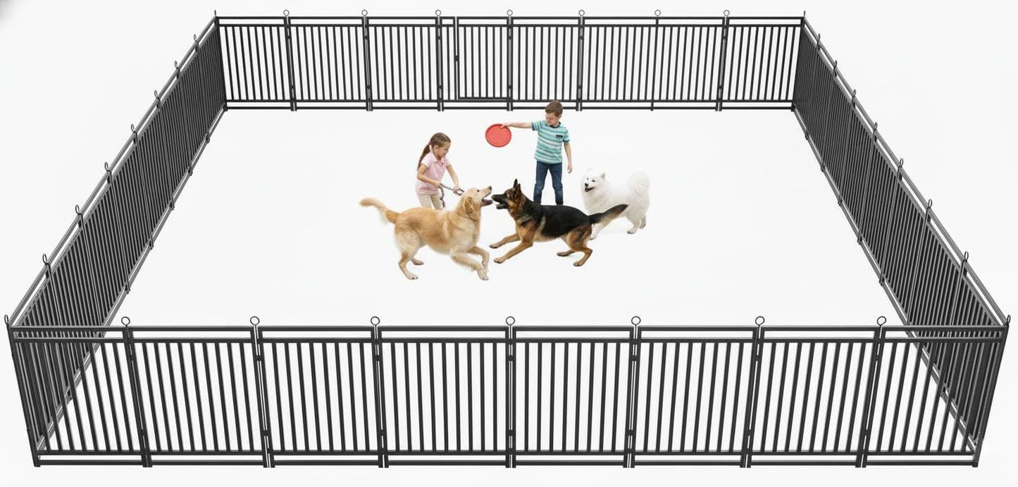 Petorldog Portable Foldable Metal Playpen, Available in 32" and 40" Heights with 8–32 Interlockable Panels, Suitable for Dogs of Various Sizes and Perfect for Yards, RVs, and Outdoor Camping (Black/Silver). - Petorldog