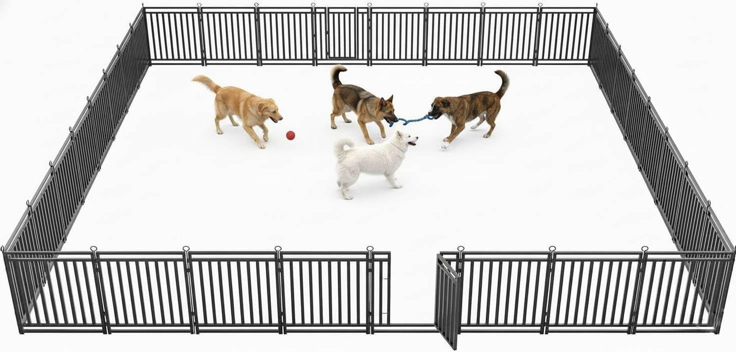 Petorldog Portable Foldable Metal Playpen, Available in 32" and 40" Heights with 8–32 Interlockable Panels, Suitable for Dogs of Various Sizes and Perfect for Yards, RVs, and Outdoor Camping (Black/Silver). - Petorldog