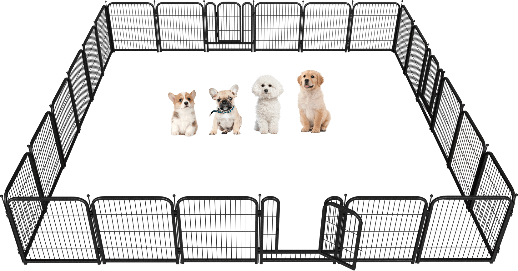 Metal Dog Playpen, 45 Inch Height 16 Panels, Large Dog Fence for Large/Medium/Small Dogs Indoor & Outdoor Bliss, Perfect Dog Pen for Camping, Yard, and RV | Black - Silver - Petorldog