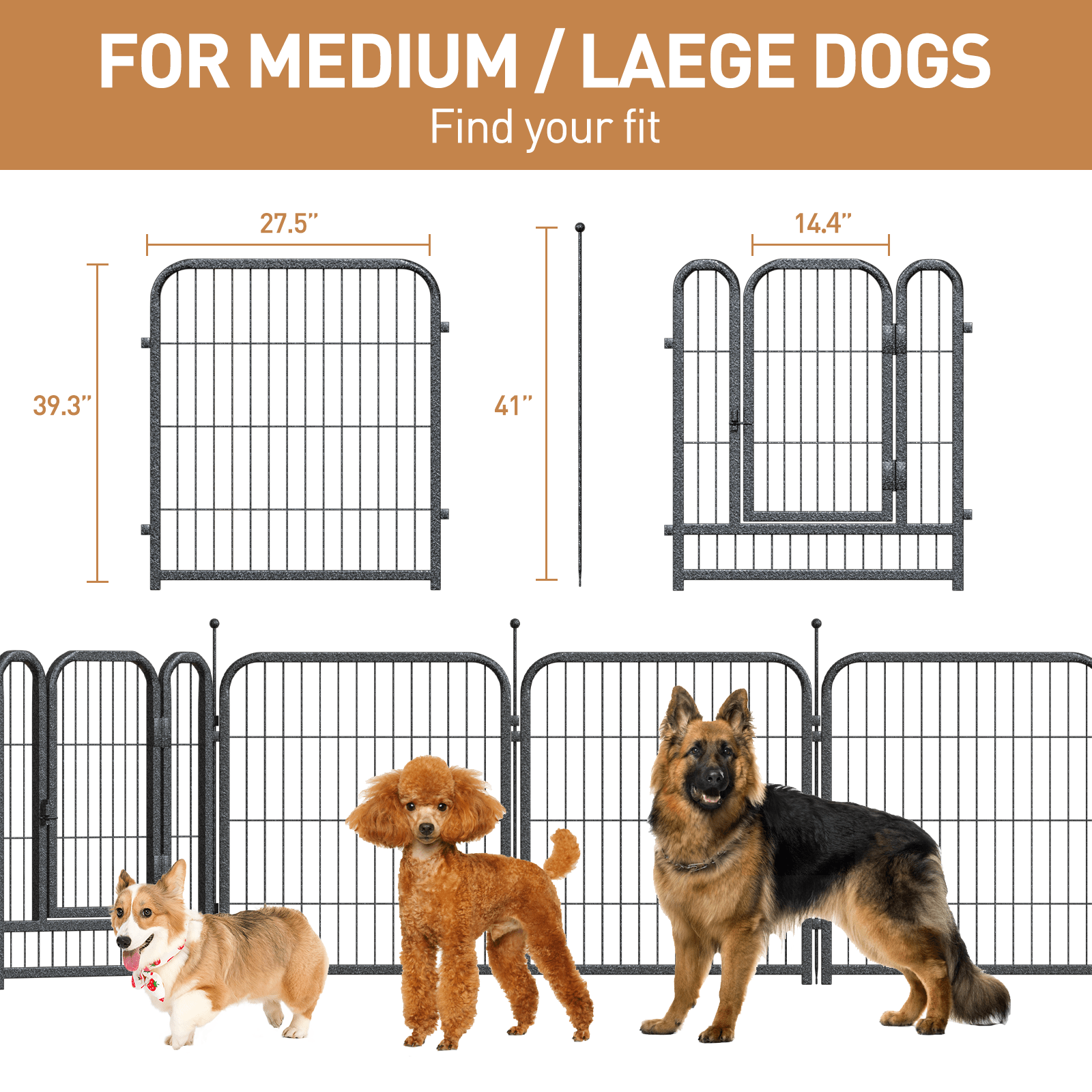 Petorldog 40" Metal Dog Playpen, 16 Panels – Indoor/Outdoor Dog Fence for Small/Medium/Large Dogs | Perfect for Camping, Yard & RV | Black - Silver - Petorldog