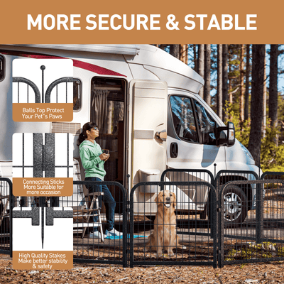 Petorldog 45" Metal Dog Playpen – 8 Panels, Indoor/Outdoor Dog Fence for Small/Medium/Large Dogs | Black - Silver, Perfect for Camping & Yard - Petorldog