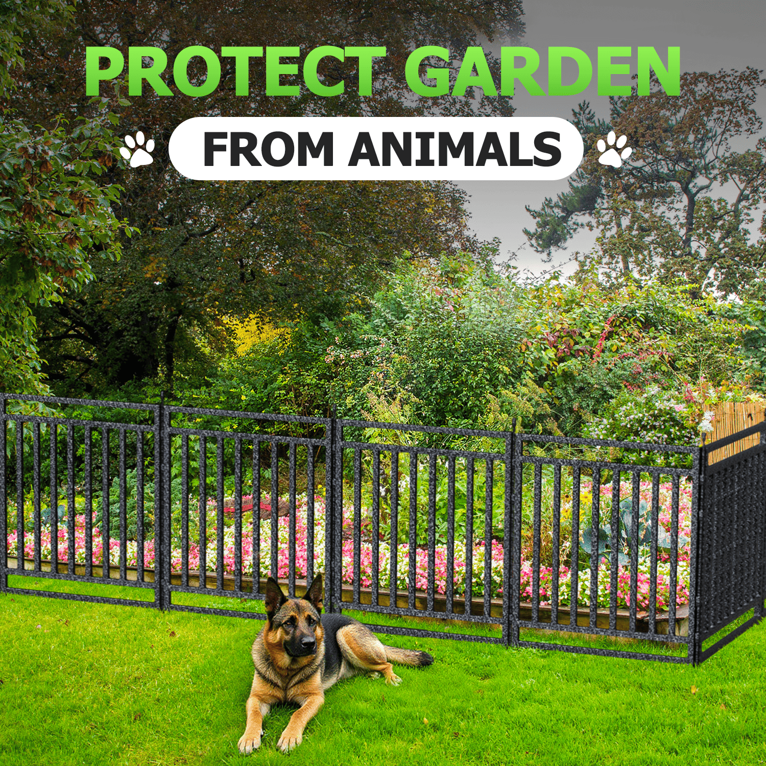 Petorldog Decorative Metal Garden Fence – 32/40 Inch Height, 8/16/24/32 Panels | Outdoor Dog Fence for Small, Medium & Large Dogs | Perfect for Camping, Yard & RV | Black - Silver - Petorldog