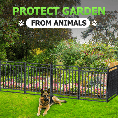 Petorldog Decorative Metal Garden Fence – 32/40 Inch Height, 8/16/24/32 Panels | Outdoor Dog Fence for Small, Medium & Large Dogs | Perfect for Camping, Yard & RV | Black - Silver - Petorldog