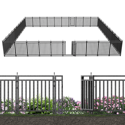Petorldog Decorative Metal Garden Fence – 32/40 Inch Height, 8/16/24/32 Panels | Outdoor Dog Fence for Small, Medium & Large Dogs | Perfect for Camping, Yard & RV | Black - Silver - Petorldog