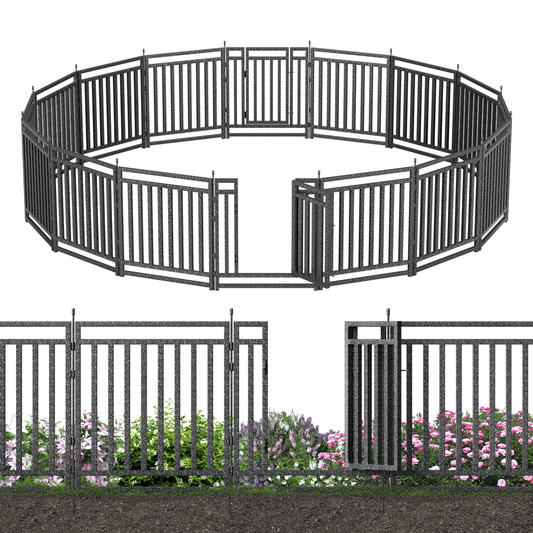 Petorldog Decorative Metal Garden Fence – 32/40 Inch Height, 8/16/24/32 Panels | Outdoor Dog Fence for Small, Medium & Large Dogs | Perfect for Camping, Yard & RV | Black - Silver - Petorldog