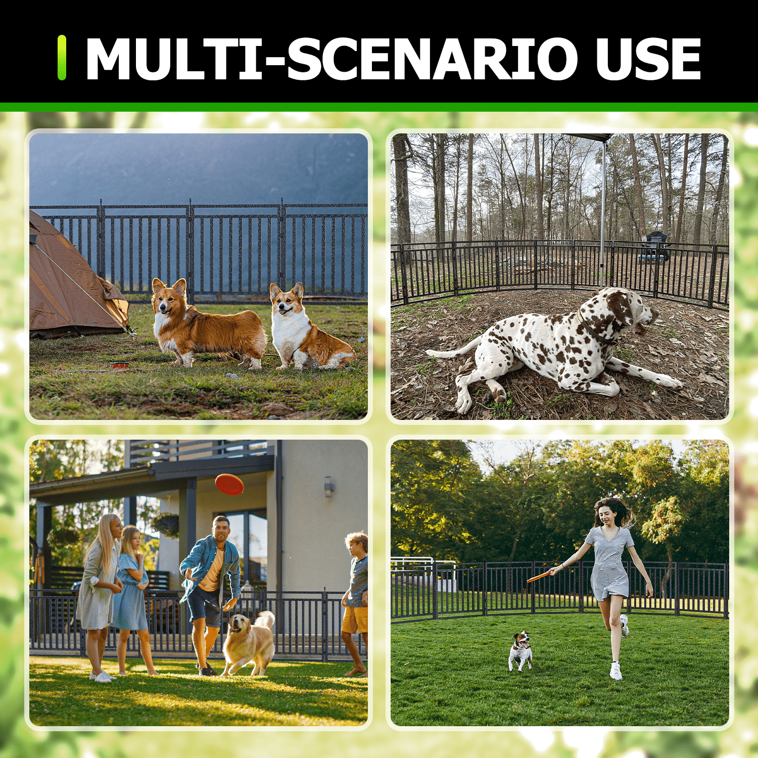 Petorldog Decorative Metal Garden Fence – 32/40 Inch Height, 8/16/24/32 Panels | Outdoor Dog Fence for Small, Medium & Large Dogs | Perfect for Camping, Yard & RV | Black - Silver - Petorldog