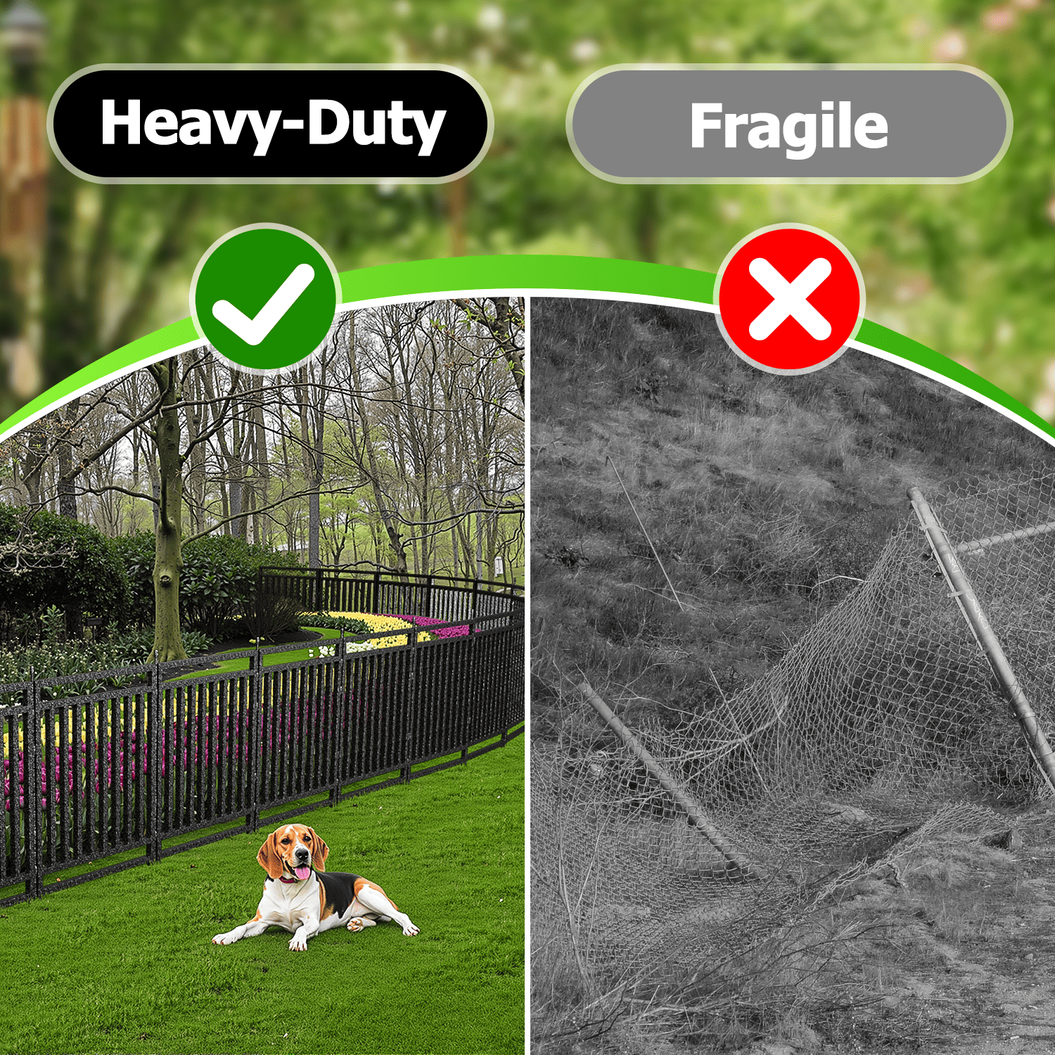 Petorldog Decorative Metal Garden Fence – 32/40 Inch Height, 8/16/24/32 Panels | Outdoor Dog Fence for Small, Medium & Large Dogs | Perfect for Camping, Yard & RV | Black - Silver - Petorldog