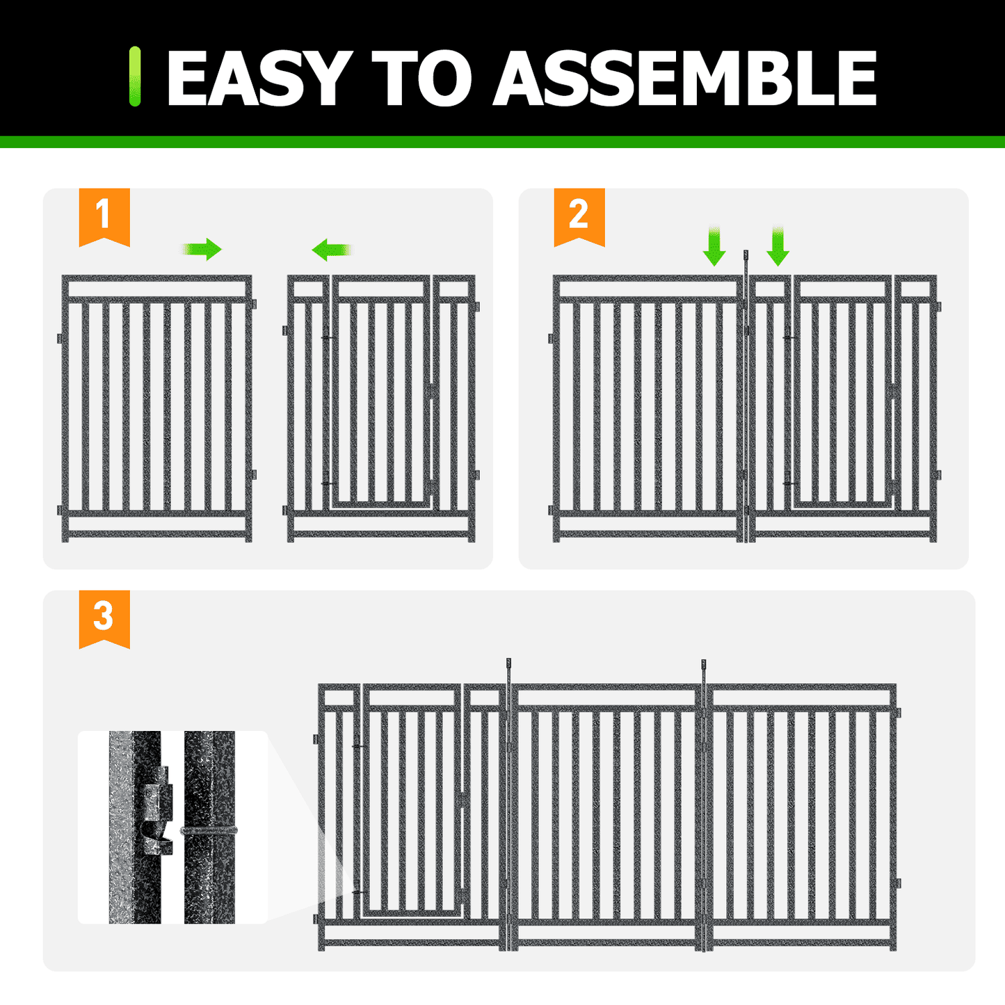 Petorldog Decorative Metal Garden Fence – 32/40 Inch Height, 8/16/24/32 Panels | Outdoor Dog Fence for Small, Medium & Large Dogs | Perfect for Camping, Yard & RV | Black - Silver - Petorldog
