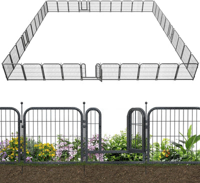 Petorldog Decorative Metal Garden Fence – Rustproof No - Dig Outdoor Barrier | Wire Animal Fence for Yard, Patio & Flower Beds | Black & Silver - Petorldog
