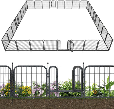 Petorldog Decorative Metal Garden Fence – Rustproof No - Dig Outdoor Barrier | Wire Animal Fence for Yard, Patio & Flower Beds | Black & Silver - Petorldog