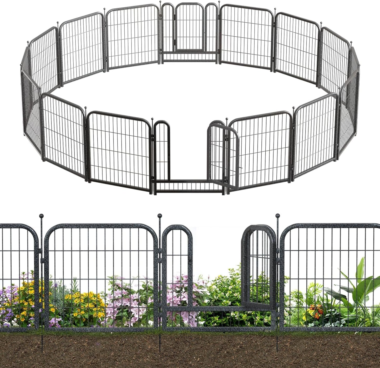 Petorldog Decorative Metal Garden Fence – Rustproof No - Dig Outdoor Barrier | Wire Animal Fence for Yard, Patio & Flower Beds | Black & Silver - Petorldog
