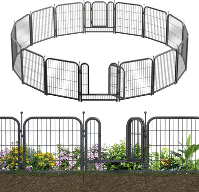 Petorldog Decorative Metal Garden Fence – Rustproof No - Dig Outdoor Barrier | Wire Animal Fence for Yard, Patio & Flower Beds | Black & Silver - Petorldog