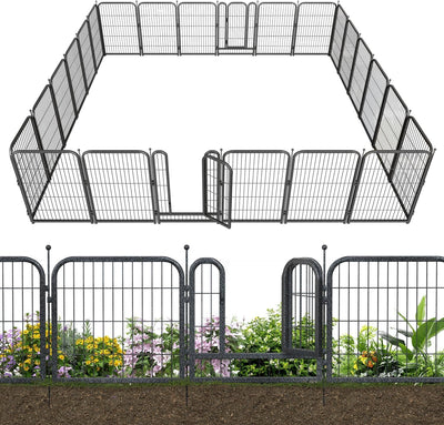 Petorldog Decorative Metal Garden Fence – Rustproof No - Dig Outdoor Barrier | Wire Animal Fence for Yard, Patio & Flower Beds | Black & Silver - Petorldog