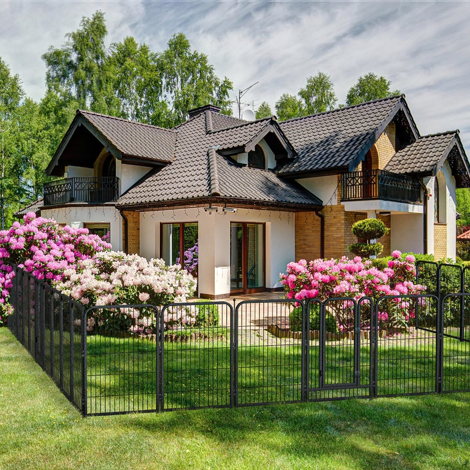 Petorldog Decorative Metal Garden Fence – Rustproof No - Dig Outdoor Barrier | Wire Animal Fence for Yard, Patio & Flower Beds | Black & Silver - Petorldog