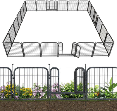 Petorldog Decorative Metal Garden Fence – Rustproof No - Dig Outdoor Barrier | Wire Animal Fence for Yard, Patio & Flower Beds | Black & Silver - Petorldog