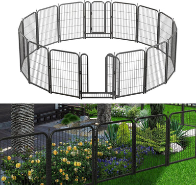 Petorldog Decorative Metal Garden Fence – Rustproof No - Dig Outdoor Barrier | Wire Animal Fence for Yard, Patio & Flower Beds | Black & Silver - Petorldog