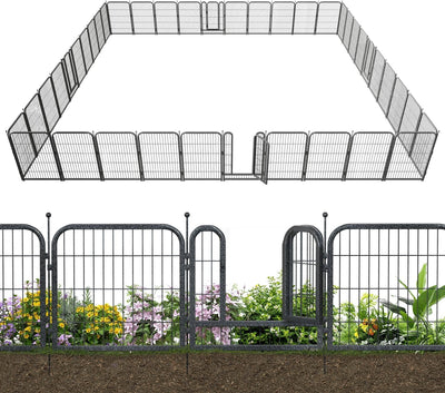 Petorldog Decorative Metal Garden Fence – Rustproof No - Dig Outdoor Barrier | Wire Animal Fence for Yard, Patio & Flower Beds | Black & Silver - Petorldog