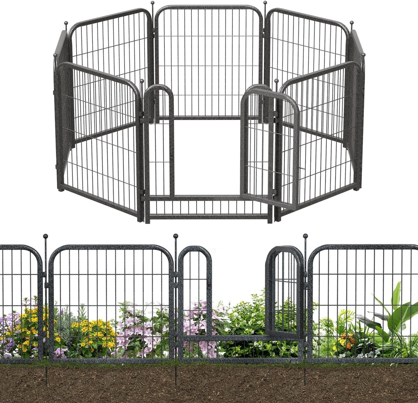 Petorldog Decorative Metal Garden Fence – Rustproof No - Dig Outdoor Barrier | Wire Animal Fence for Yard, Patio & Flower Beds | Black & Silver - Petorldog