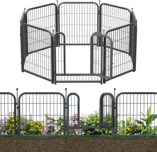 Petorldog Decorative Metal Garden Fence – Rustproof No - Dig Outdoor Barrier | Wire Animal Fence for Yard, Patio & Flower Beds | Black & Silver - Petorldog