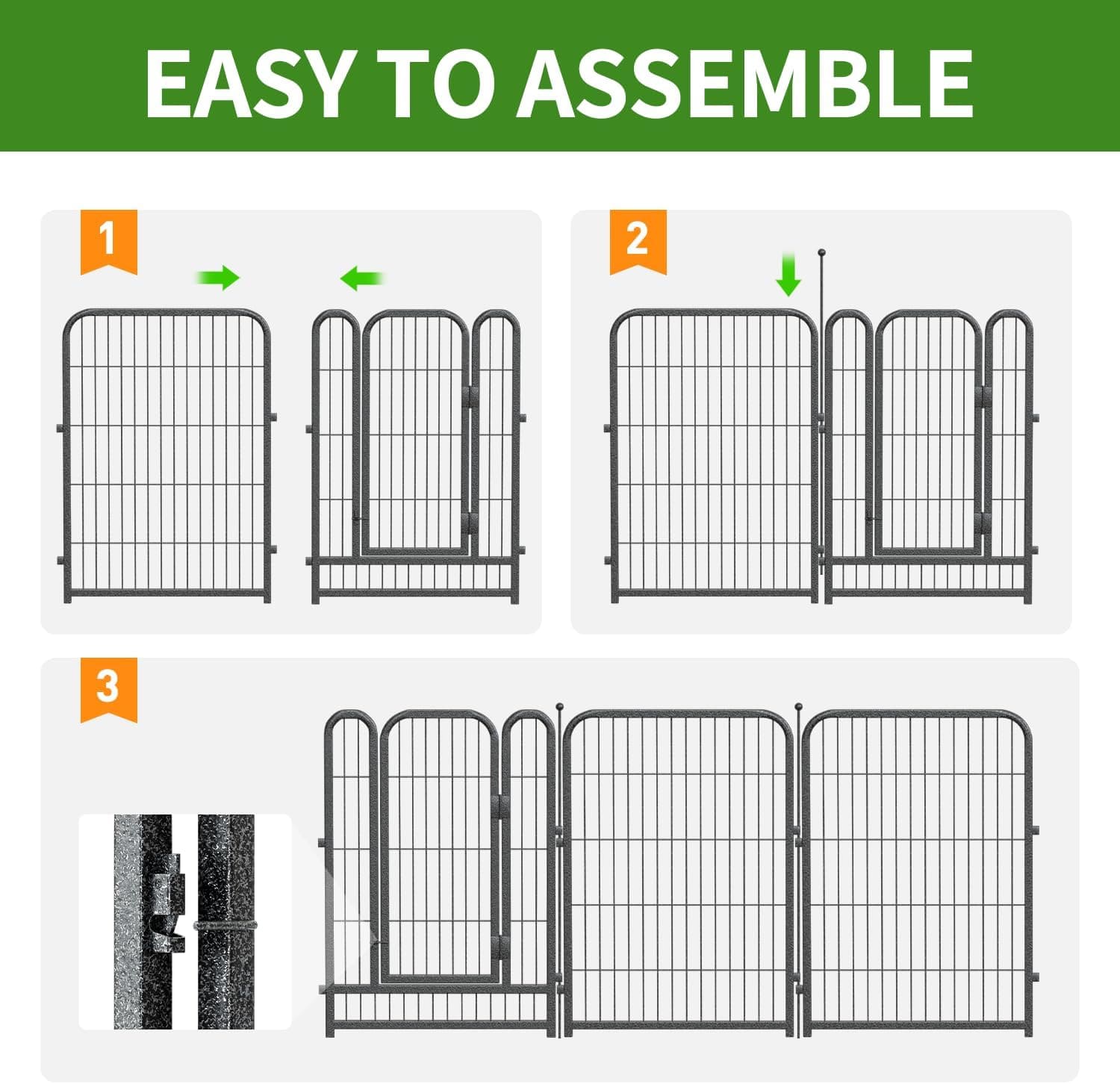 Petorldog Decorative Metal Garden Fence – Rustproof No - Dig Outdoor Barrier | Wire Animal Fence for Yard, Patio & Flower Beds | Black & Silver - Petorldog