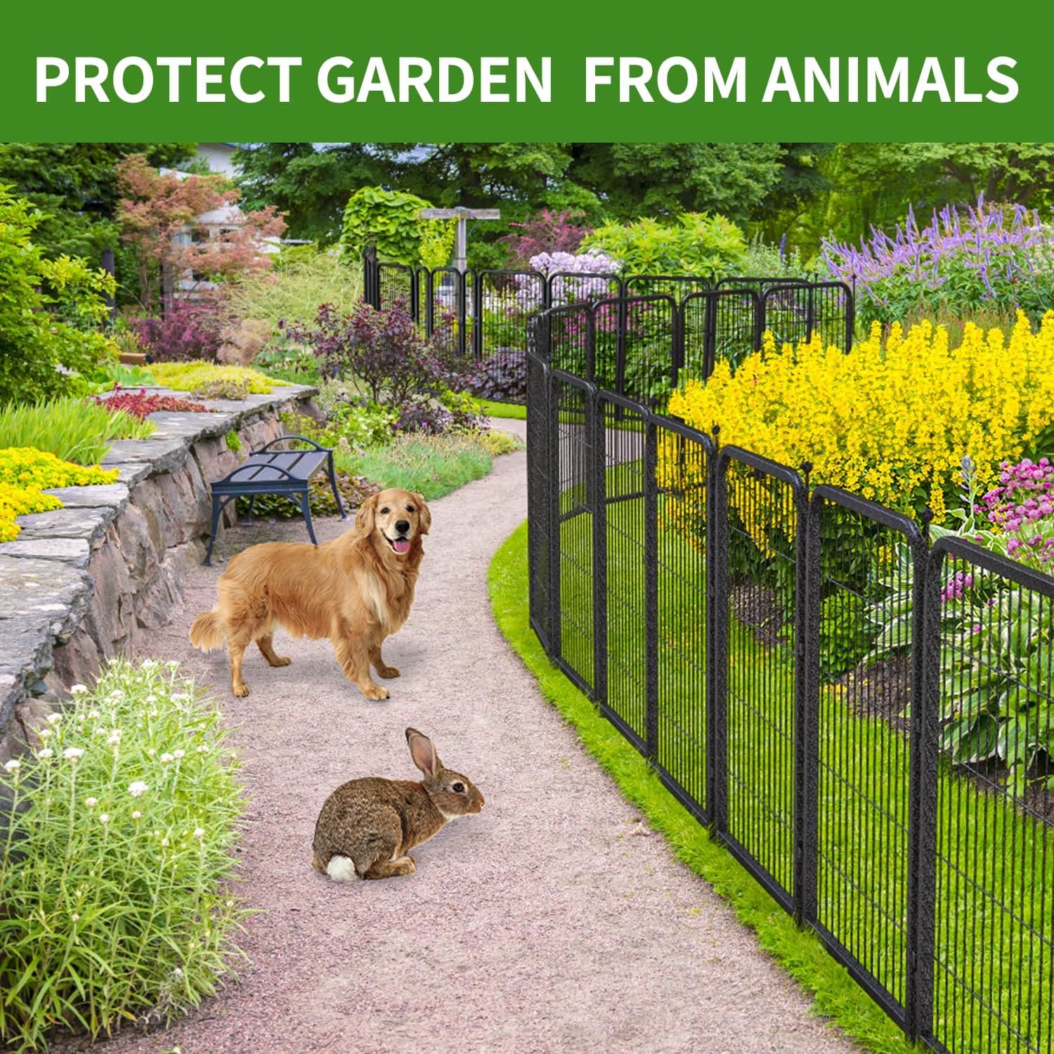 Petorldog Decorative Metal Garden Fence – Rustproof No - Dig Outdoor Barrier | Wire Animal Fence for Yard, Patio & Flower Beds | Black & Silver - Petorldog